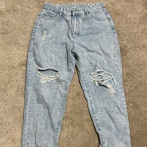 SHEIN Light Wash High Rise Distressed Jeans